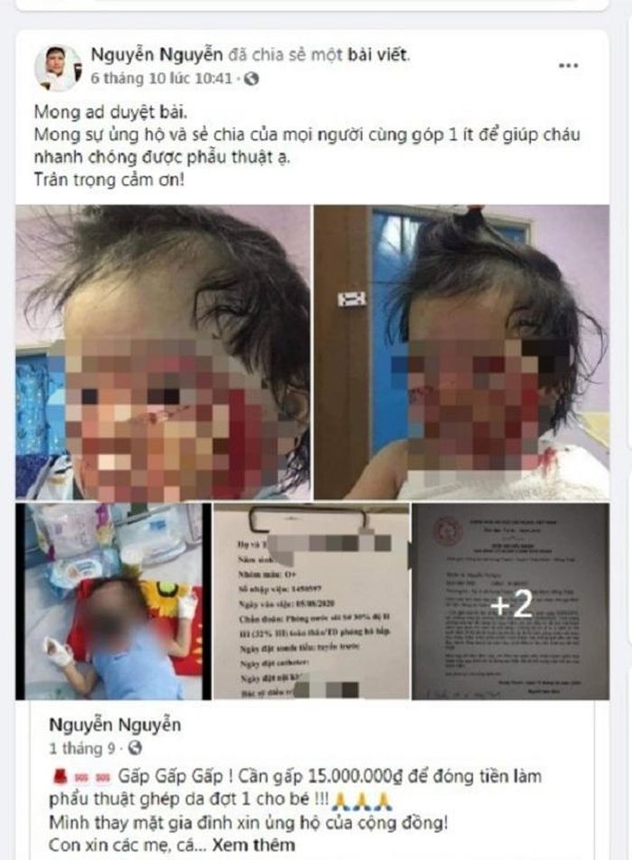 Hình ảnh bé gái bị lợi dụng để trục lợi trên facebook (Ảnh: Chụp màn hình).
