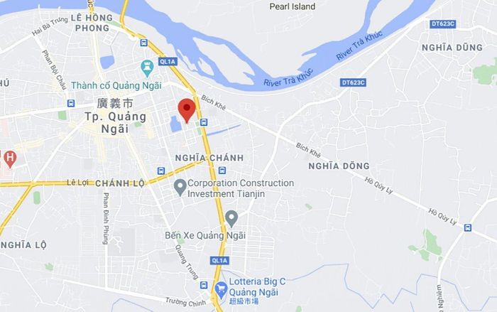  Nơi xảy ra hỏa hoạn (chấm đỏ) trên đường Đinh Tiên Hoàng, phường Nghĩa Chánh, TP Quảng Ngãi. Ảnh: Google Maps. 