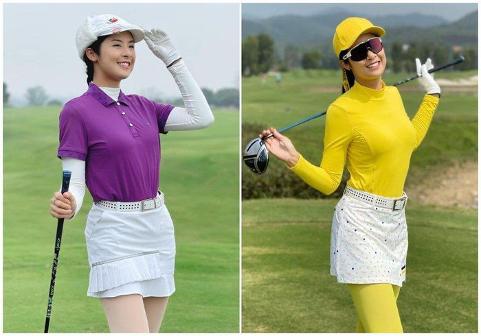 Ngoài những ngày "ép cân" vất vả như trên, mỹ nhân sinh năm 1989 đều ra sân đánh golf. Kết thân với bộ môn của giới quý tộc này, không riêng gì Ngọc Hân mà chị em đều có thể rèn luyện sức khỏe, chăm sóc vóc dáng bằng cách đánh tan chất béo dư thừa nhanh hơn, giảm cân và duy trì vóc dáng đẹp. 