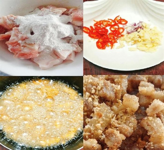 Món ngon mỗi ngày: Thịt lợn chiên xóc tỏi giòn, thơm.
