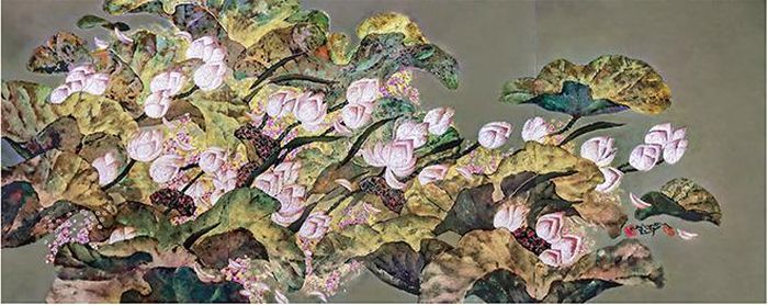 Tác phẩm "Gió" (sơn mài, 120cm x 300cm, 2019) của Nguyễn Hoài Hương