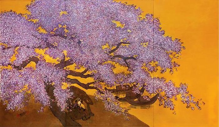 Tác phẩm "Bến bằng lăng" (sơn mài, 178cm x 310cm, 2019) của Nguyễn Hoài Hương