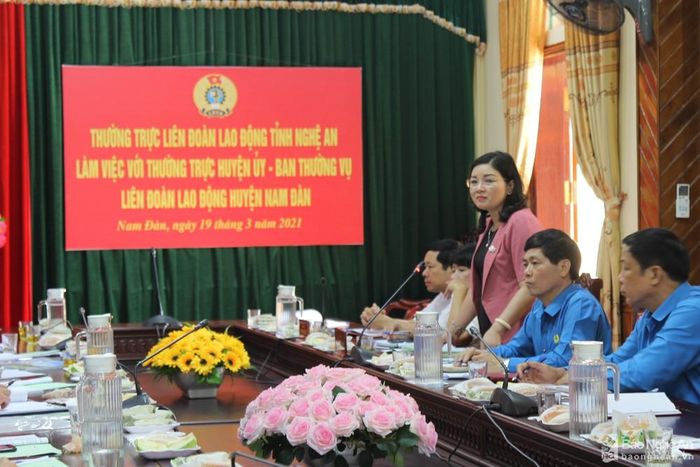 Đồng chí Nguyễn Thị Hồng Hoa phát biểu tại buổi làm việc. Ảnh: D.T