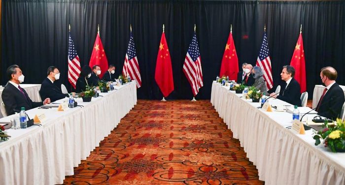  Cuộc gặp giữa quan chức ngoại giao cấp cao Mỹ - Trung tại Alaska hôm 18/3. Ảnh: Reuters. 