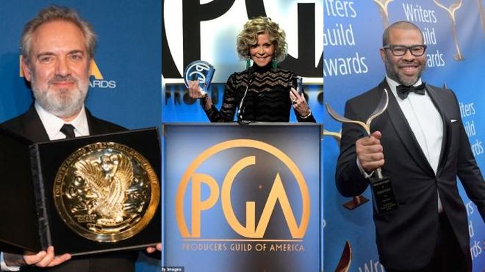 Từ trái sang: Sam Mendes tại DGA Award, Jane Fonda tại PGA Award và Jordan Peele tại WGA Award