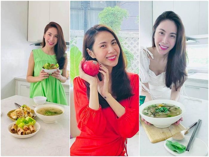 Bên cạnh các hoạt động thể chất, Thủy Tiên cũng sở hữu chế độ ăn uống lành mạnh, đa dạng các loại rau củ quả. Nhờ đó mà người đẹp luôn mảnh mai và xinh đẹp.