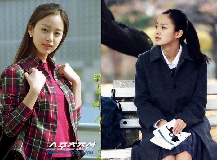  Nhan sắc trong trẻo, thanh thuần của Kim Tae Hee trong tạo hình nữ sinh ở bộ phim đầu tay Last Present (2001). Cô đóng vai thời trung học của Lee Young Ae. 