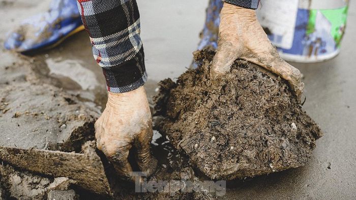 Do phải tiếp xúc trực tiếp với nước và đất biển nên chân, tay của ngư dân làm nghề cào don có nhiều vết nhăn, da trắng bợt.