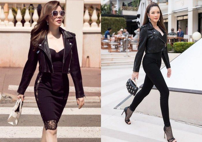 Với Lý Nhã Kỳ, muốn theo đuổi hình ảnh quyến rũ và nữ tính, mỹ nhân 8X chọn cách phối áo khoác da và đầm ôm sát. Trong khi đó, nếu muốn "lên đồ" kín đáo và cá tính hơn, nàng kiều nữ đã lại chọn combo quần skinny jeans, áo dây ôm sát và khoác da chất lừ. 