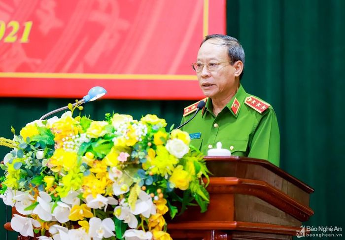Thượng tướng Lê Quý Vương - Phó Bí thư Đảng ủy Công an Trung ương, Thứ trưởng Bộ Công an phát biểu tại Lễ Công bố quyết định. Ảnh: Thành Duy