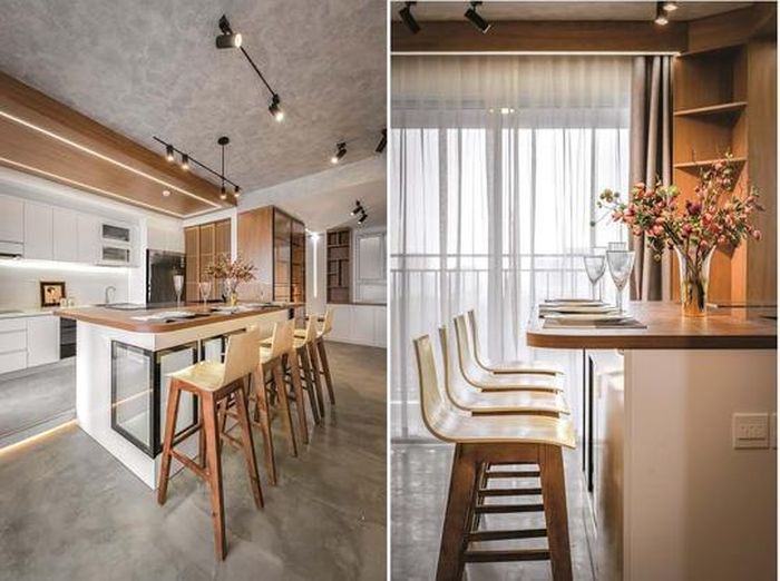 Căn hộ tuy có diện tích lớn nhưng với sự chắt lọc tinh tế của chủ nhà - chỉ những gì cần thiết cho nhu cầu mới được bố trí - cho nên chốn cư ngụ này luôn tràn ngập nắng, gió.