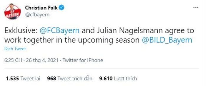 Bayern có thuyền trưởng mới ở mùa sau