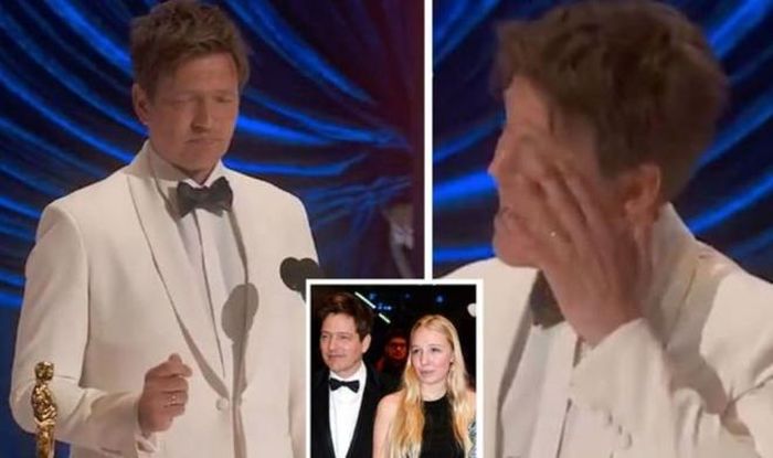Thomas Vinterberg phát biểu khi nhận giải Oscar (ảnh lớn) và trong lần chụp cùng cô con gái đã khuất (ảnh nhỏ)