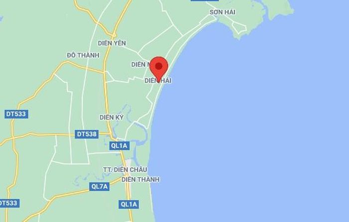  Sự việc xảy ra ở xã Diễn Hải, huyện Diễn Châu, Nghệ An (chấm đỏ). Ảnh: Google Maps. 