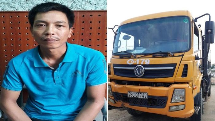 Tài xế Nguyễn Văn Trải và chiếc xe tải gây tai nạn.