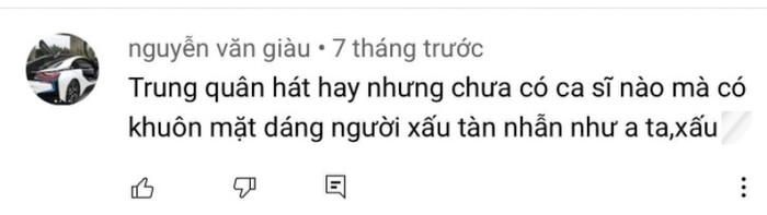 Bình luận body shaming từ cư dân mạng được Trung Quân đăng tải.
