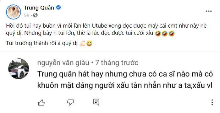 Phản ứng của Trung Quân khi xem lại bình luận tiêu cực.