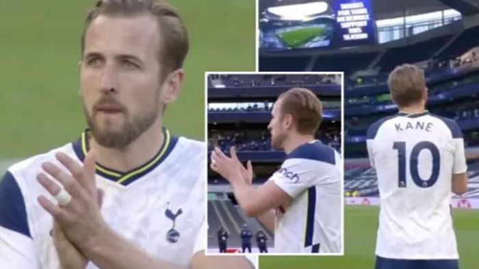 Harry Kane vỗ tay chào CĐV Ttottenham sau trận thua Aston Villa