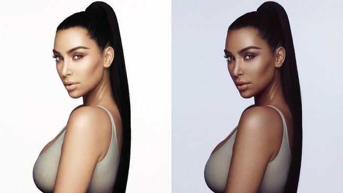 Kim Kardashian cố tình chỉnh màu sắc ảnh để làn da tối như phụ nữ da màu. Ảnh: KKW Beauty.