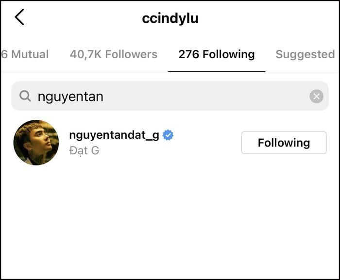 Cindy Lư vẫn theo dõi Đạt G
