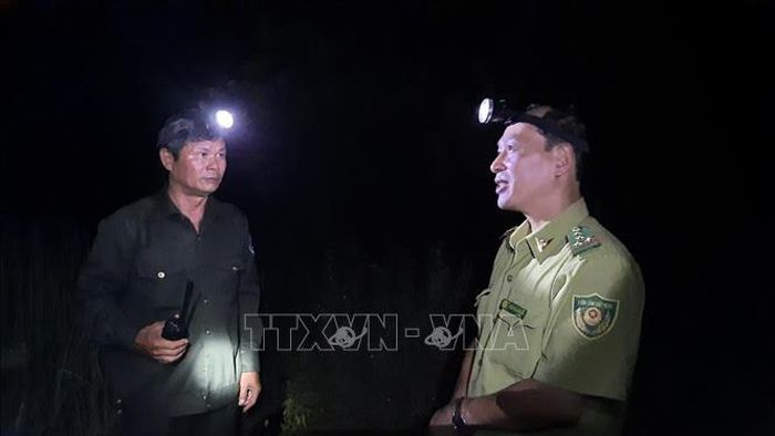 Tuần tra để chủ động phát hiện cháy rừng trong đêm trên đỉnh núi Vung ở thành phố Huế.
