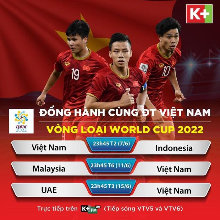Khán giả Việt Nam sẽ được xem trọn vẹn 3 trận đấu còn lại của đội tuyển Việt Nam tại Vòng loại thứ hai World Cup 2022 khu vực Châu Á.