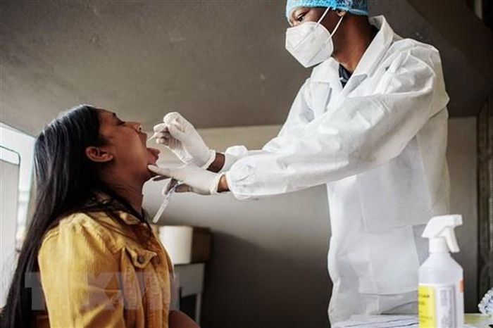 Nhân viên y tế lấy mẫu dịch xét nghiệm COVID-19 cho người dân tại Richmond, Johannesburg, Nam Phi. (Ảnh: AFP/TTXVN)
