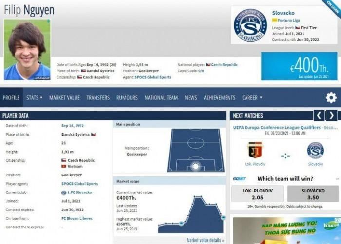 Thông tin từ trang Transfermarkt gây xôn xao dư luận