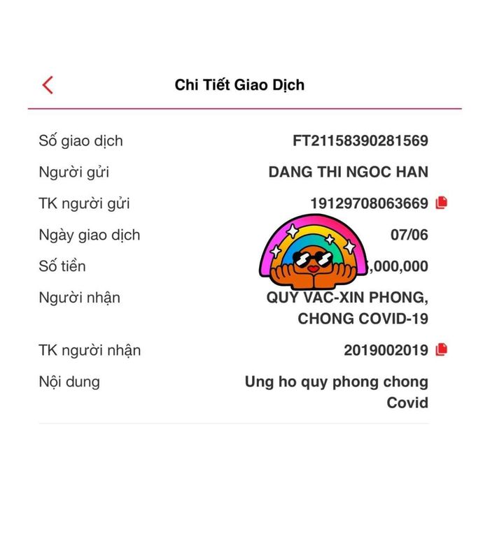 Hoa hậu Ngọc Hân cũng đã chung tay ủng hộ Quỹ vắc xin phòng chống dịch