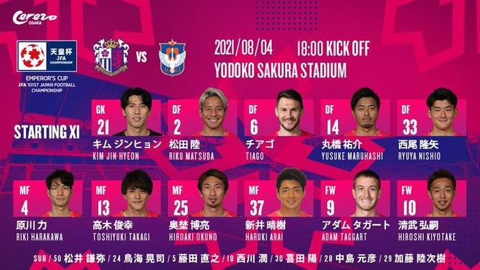 Đội hình xuất phát của Cerezo Osaka trong trận đấu với Albirex Niigata chiều 4/8