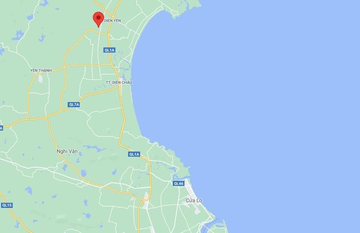  Xã Đô Thành, huyện Yên Thành, Nghệ An (chấm đỏ), nơi phát hiện vụ việc. Ảnh: Google Maps. 