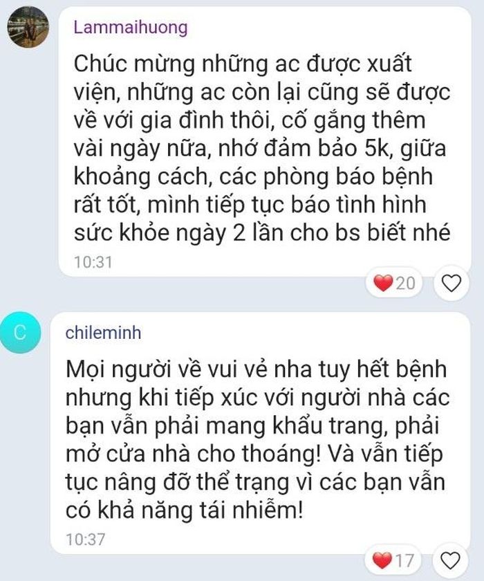 Các bệnh nhân thường xuyên nhận được tin nhắn sát sao, động viên từ bác sĩ.