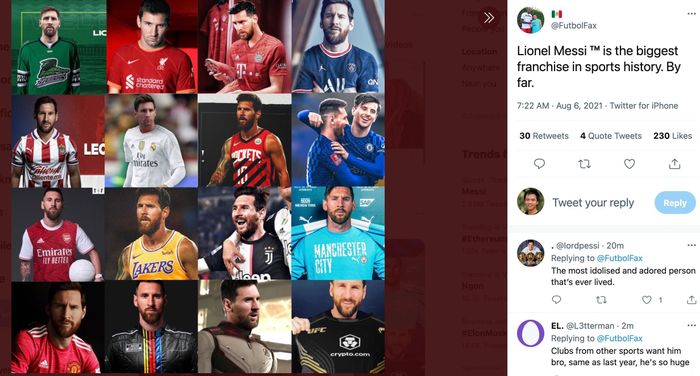  Ảnh chế Messi trong nhiều màu áo mới được người dùng chia sẻ. 