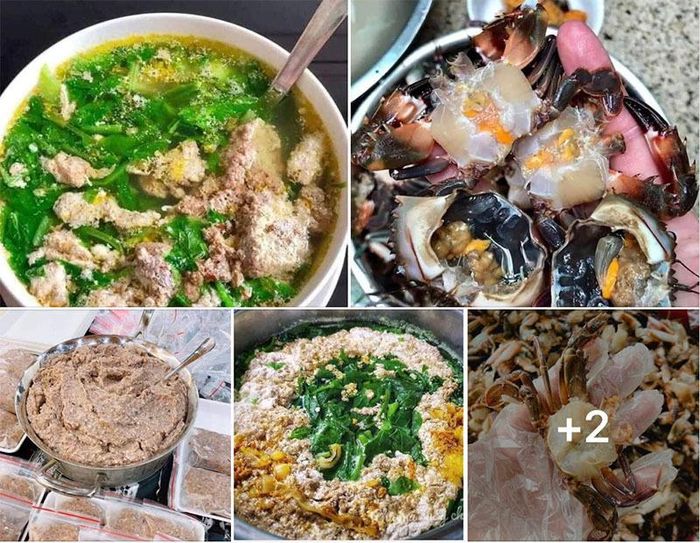 Thay vì chỉ bán cua đồng xay sẵn, nhiều người chuyển sang bán cua kèm rau đay, mồng tơi (ảnh: VH)