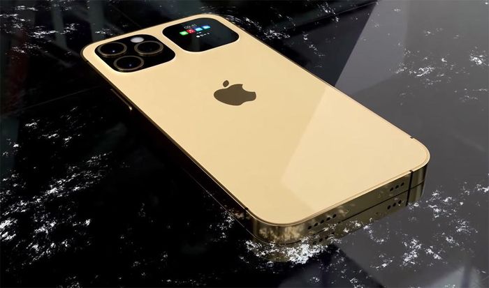 Mẫu iPhone 13 Pro phiên bản màu vàng với màn hình phụ ở mặt lưng