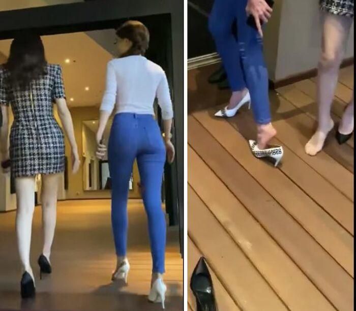 Sàn nhà gỗ quả là "kẻ thù" của những chiếc gót nhỏ, mảnh... Ngọc Trinh cũng từng bị hại "đau đớn" thế này. 