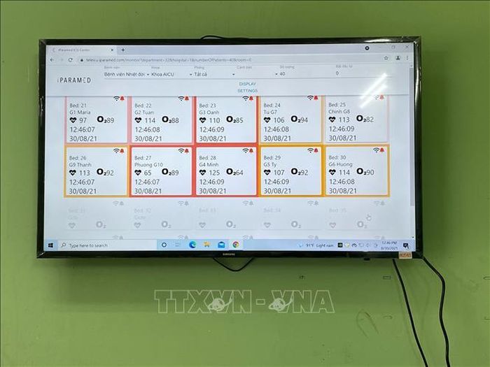 Thông số tình trạng sức khỏe các bệnh nhân được cập nhật qua ứng dụng công nghệ Tele-ICU Monitoring. Ảnh: TTXVN phát