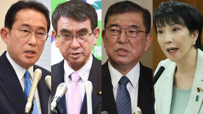  Từ trái sang, ông Fumio Kishida, ông Taro Kono, ông Shigeru Ishiba và bà Sanae Takaichi. Ảnh: Nikkei. 