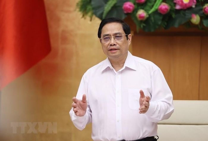  Dự phiên họp có các Phó Thủ tướng Chính phủ; các Bộ trưởng, Thủ trưởng các bộ, ngành, cơ quan thuộc Chính phủ; các Ủy ban của Quốc hội. Trong ảnh: Thủ tướng Phạm Minh Chính phát biểu. (Ảnh: Dương Giang/TTXVN) 
