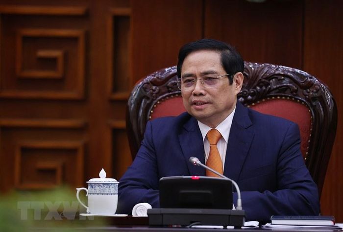 Thủ tướng Phạm Minh Chính phát biểu tại buổi tiếp Đại sứ Hà Lan tại Việt Nam Elsbeth Akkerman. (Ảnh: Dương Giang/TTXVN)