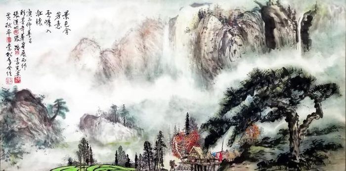 Bức tranh “Hùng vĩ bao la” do 5 họa sĩ Lý Tùng Niên, Trương Hán Minh, Lý Khắc Nhu, Trương Lộ và Huỳnh Tuần Bá cùng sáng tác
