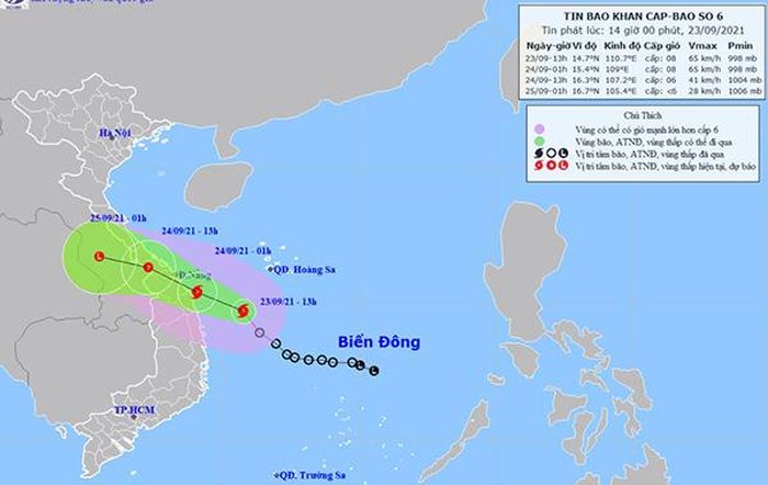 Vị trí, hướng di chuyển của bão số 6 cập nhật chiều 23/9