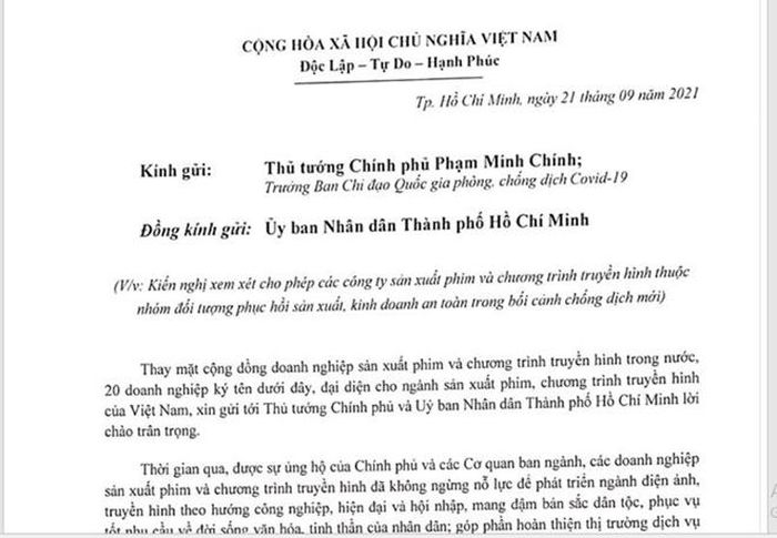 Cộng đồng doanh nghiệp sản xuất phim, chương trình truyền hình gửi kiến nghị lên Thủ tướng và UBND TP.HCM