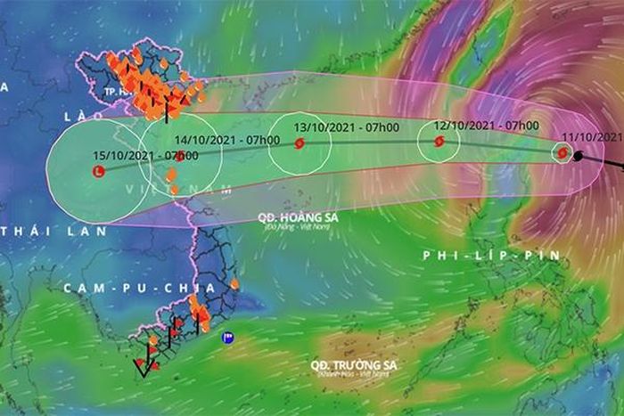 Dự báo hướng di chuyển của bão Kompasu. Ảnh: Tổng cục Phòng chống thiên tai.