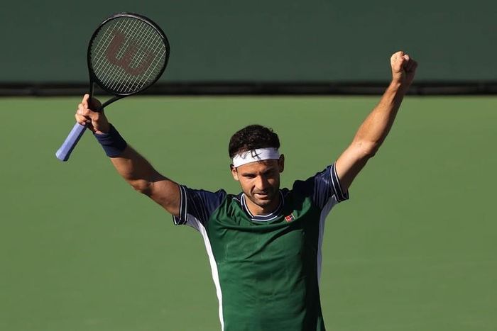 Dimitrov ăn mừng sau chiến thắng ngược dòng. ẢNH: GETTY