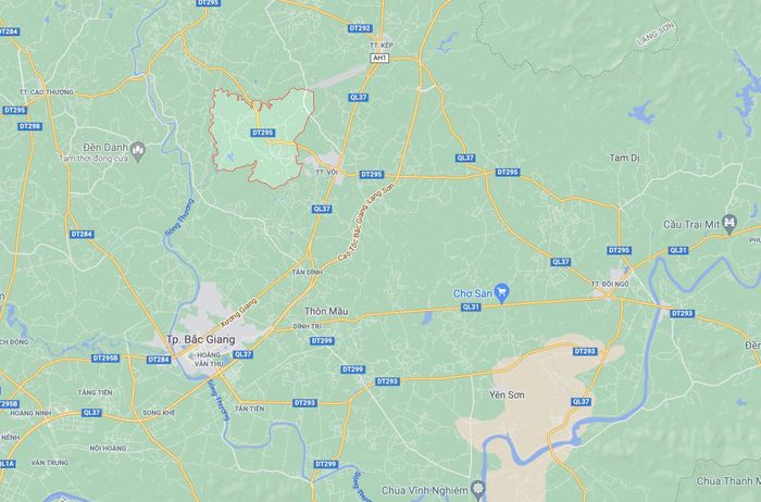  Án mạng xảy ra tại xã Tân Thanh (vùng khoanh đỏ), huyện Lạng Giang, tỉnh Bắc Giang. Ảnh: Google Maps. 