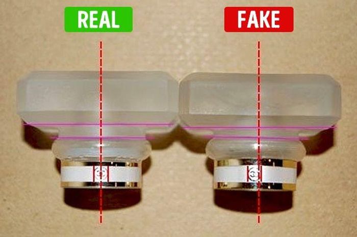 Nắp của chai nước hoa thật có thiết kế đối xứng hoàn hảo, ngoại trừ một số thiết kế đặc biệt. Thế nhưng, điều này người mua hoàn toàn có thể đối chiếu với thiết kế bản gốc.