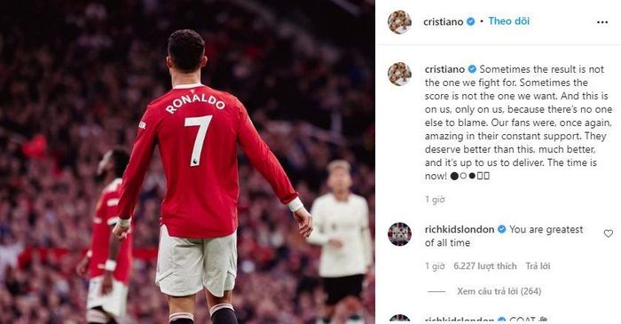 Ronaldo viết 'tâm thư' gửi cổ động viên Man Utd sau trận thua thảm Liverpool