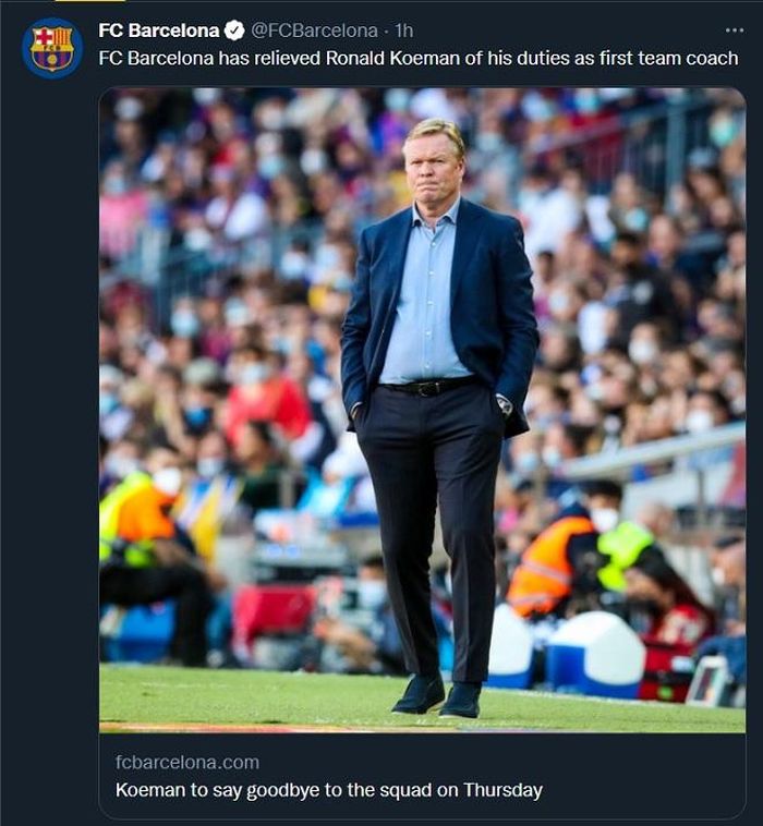 Barcelona thông báo sa thải HLV Koeman