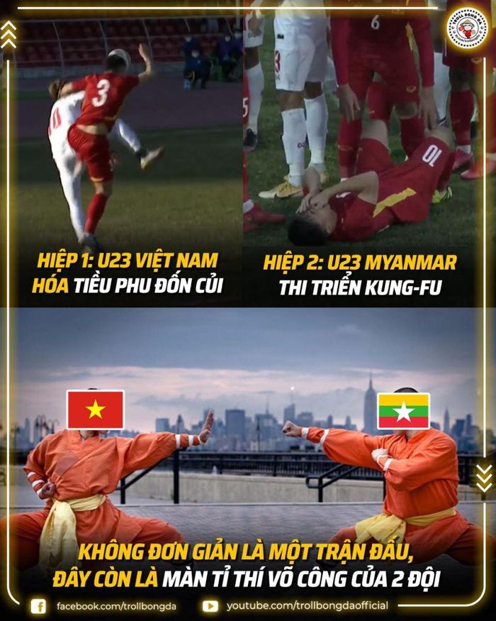 U23 Việt Nam có một trận đấu như tỉ tí võ với U23 Myanmar (Nguồn: Troll bóng đá)